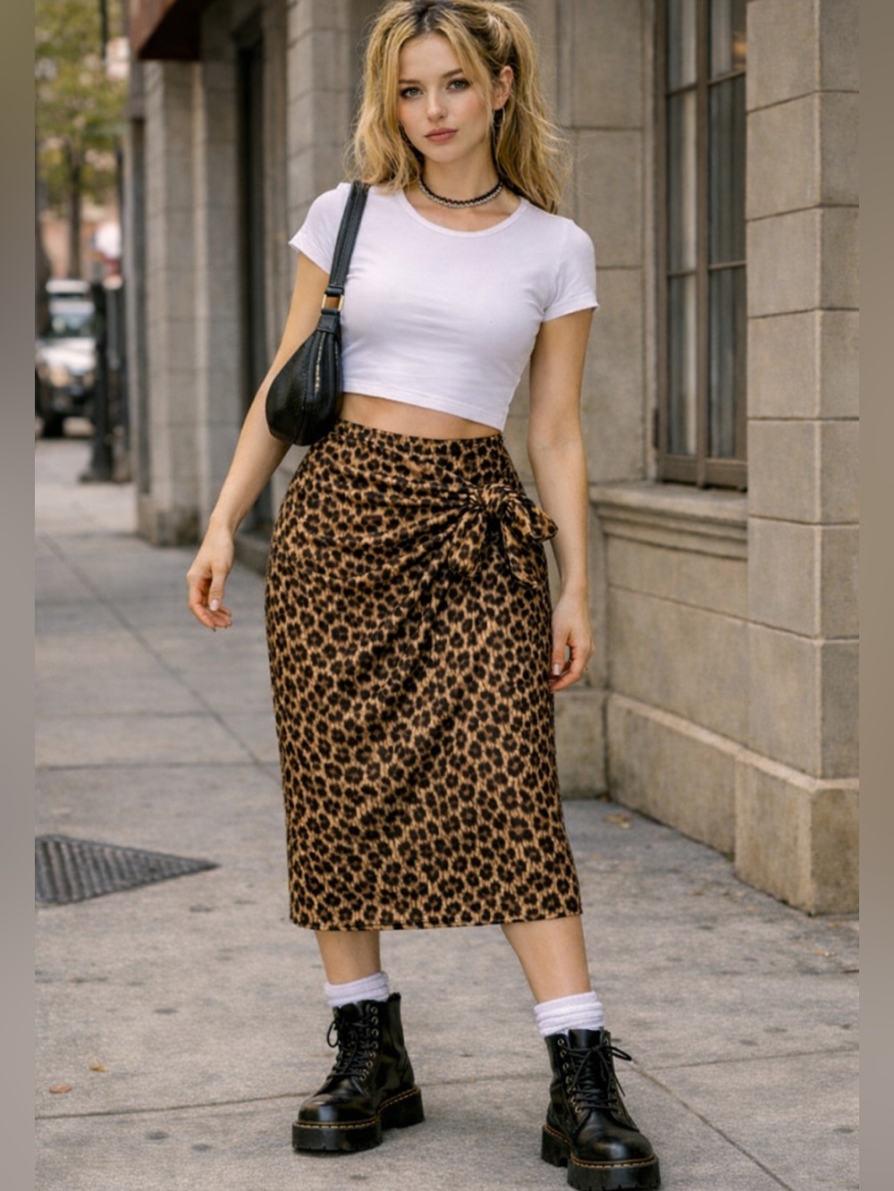 Leopard Print Dark Fem 90s Revival Wrap Statement Skirt Medium